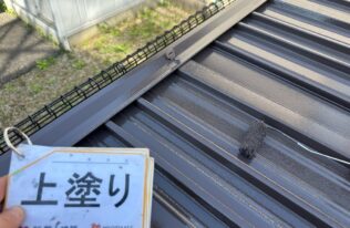 物置屋根　上塗り状況