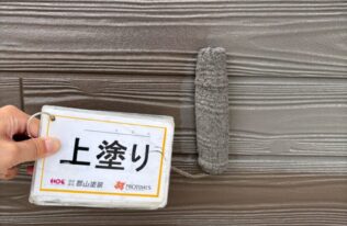 外壁(アイアンバーグ)の上塗り状況です。
