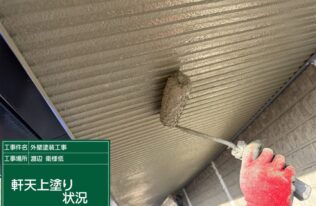 軒天の上塗りです。